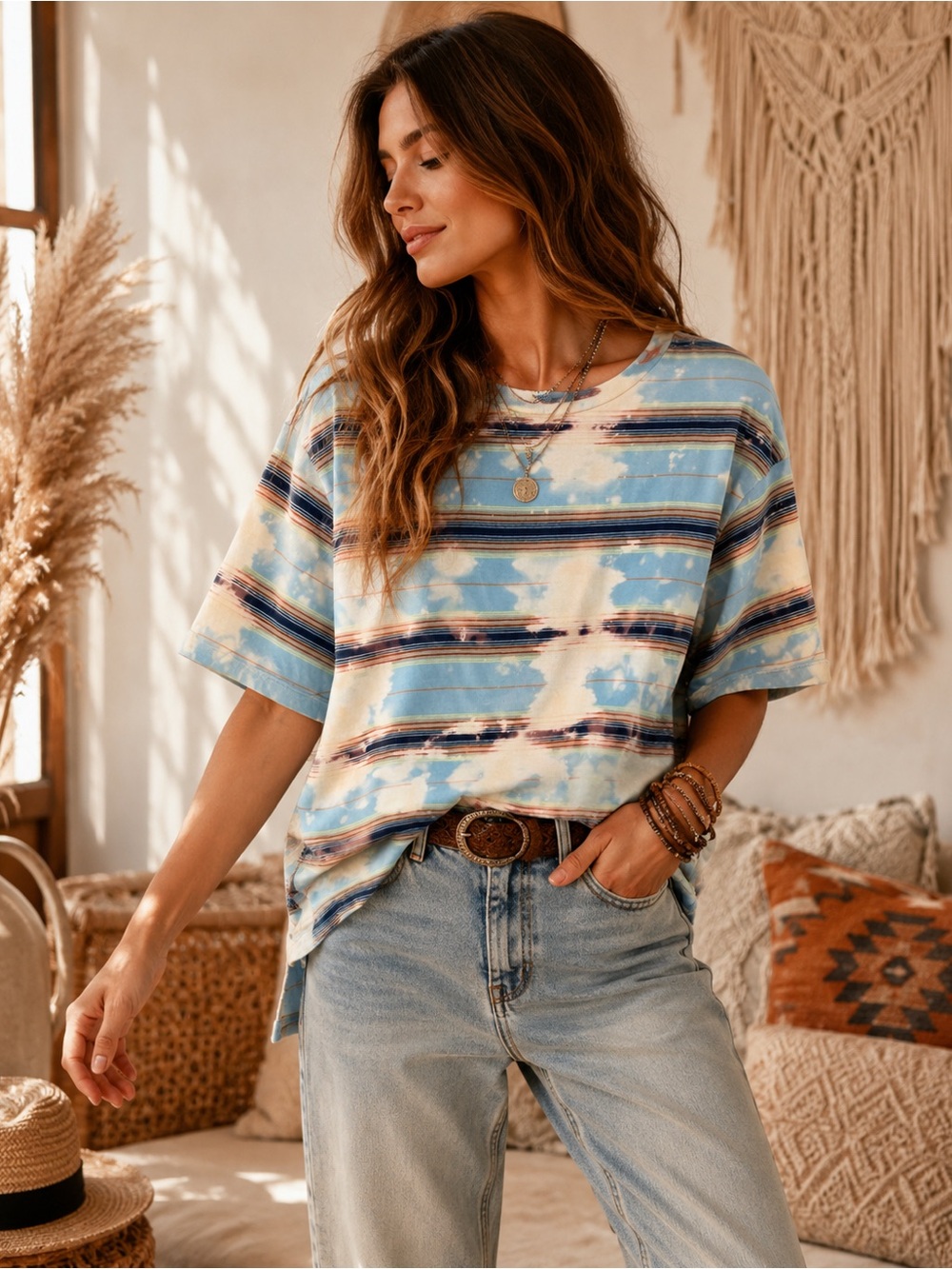 Aeropostale Relaxed Fit Tie-Dye Stripe Crew Tee